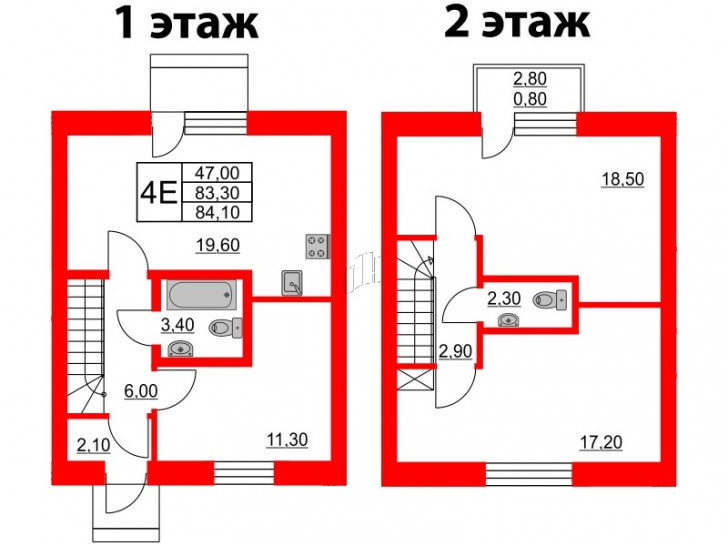 Трёхкомнатная квартира 84.1 м²