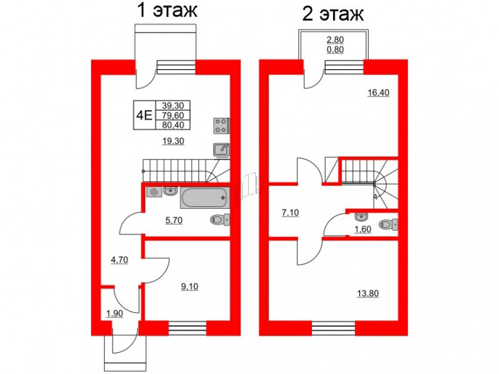 Трёхкомнатная квартира 80.4 м²