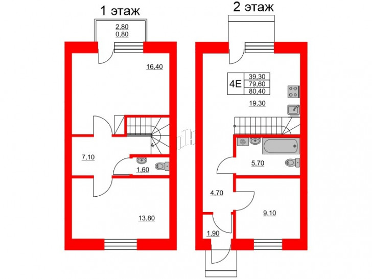 Трёхкомнатная квартира 80.4 м²