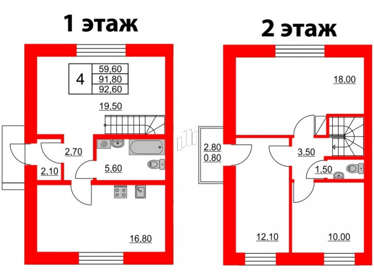 Четырёхкомнатная квартира 92.6 м²