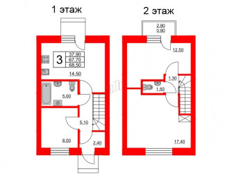Четырёхкомнатная квартира 68.5 м²