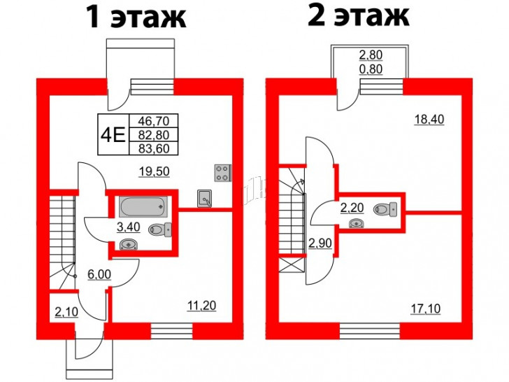 Трёхкомнатная квартира 83.6 м²