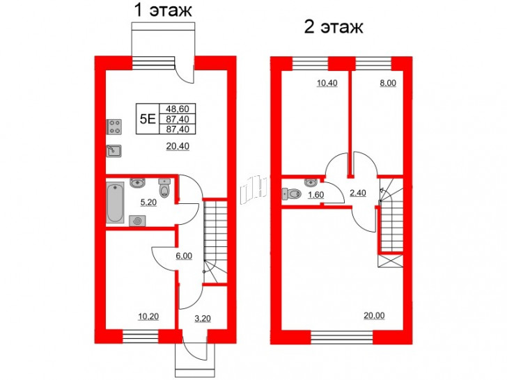 Четырёхкомнатная квартира 87.4 м²